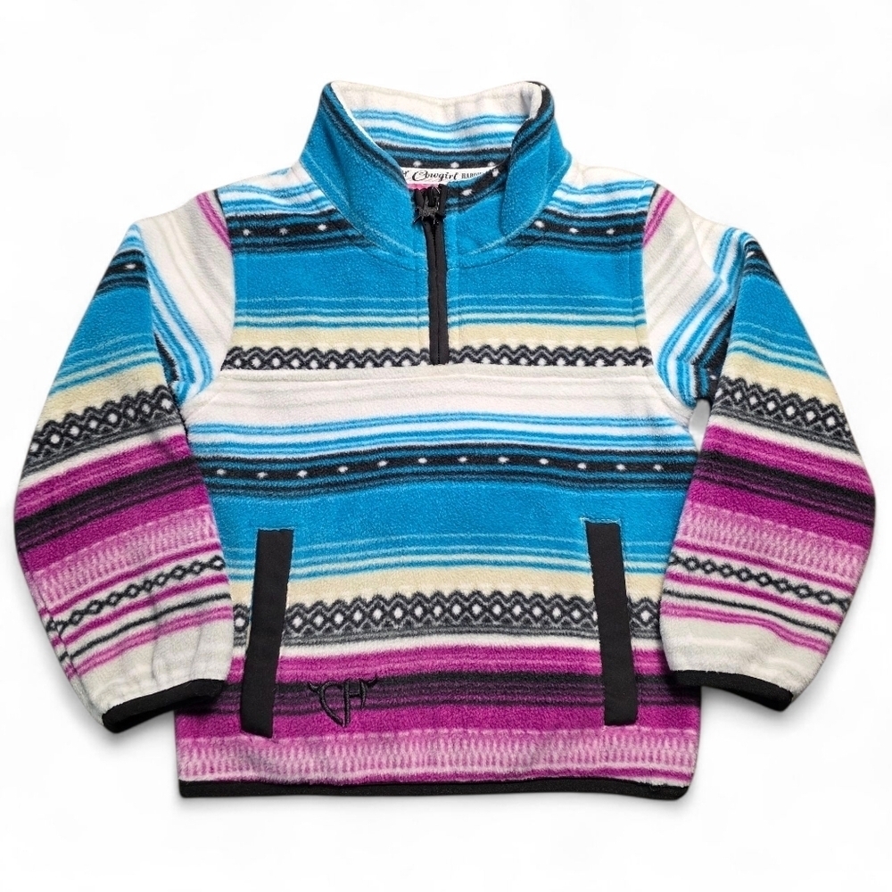 Cowgirl Hardware Serape Blue and Purple Fleece Western Pullover, Girls Size 2T